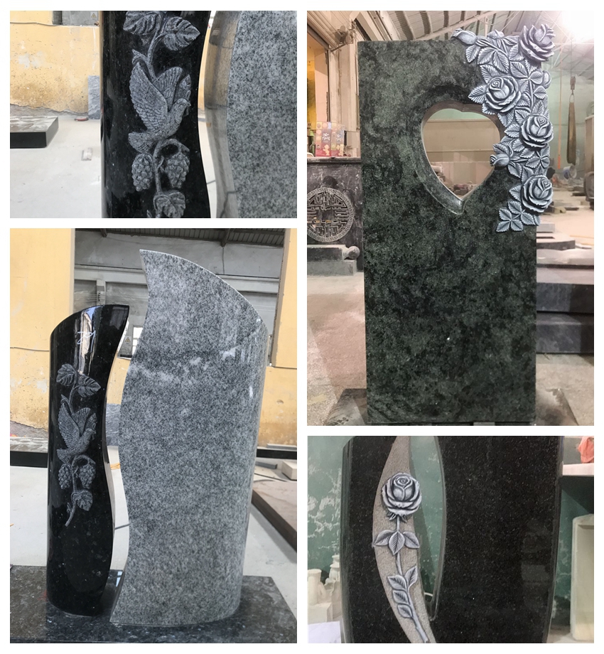 granite flower carved headstones