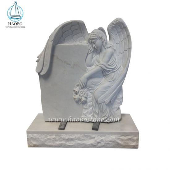Han White Handcarved Weeping Angel Monument