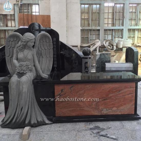 Granite Angel Statue Monument Bench