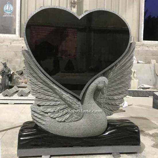 Heart Shaped Swan Carved Tombstone