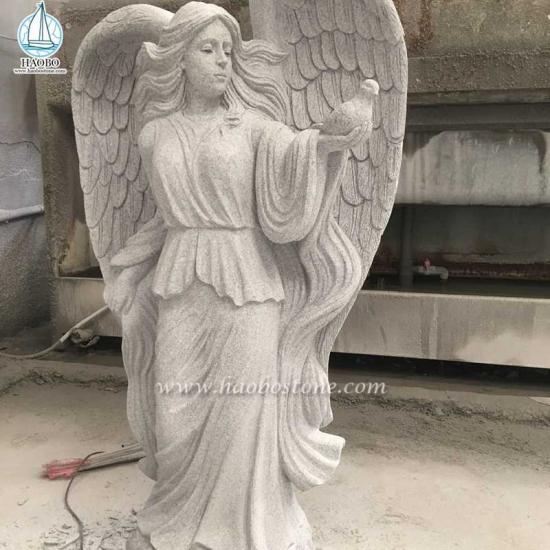 Granite Angel Holding Dove Statue