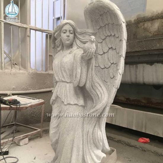 Granite Angel Holding Dove Statue