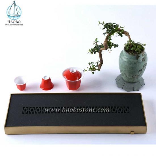 Black Granite Stone Carving Rectangular Tea Tray