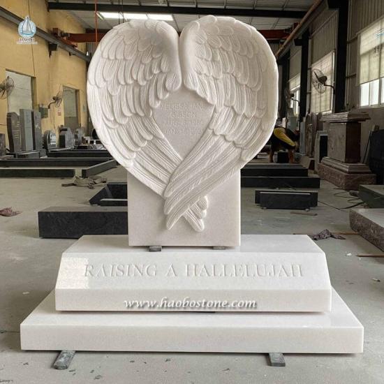  China White Marble Symmetrical Wing Shaped Multi-layer Designed With Carved Word Monument 
