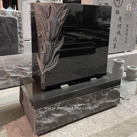  Indian Black Granite Multi-layer Designed With Three-dimensional Carved  Flower Patterns Monument 