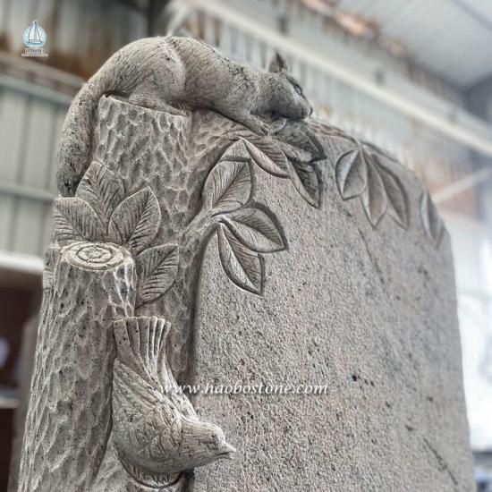 Grey Granite Upright Headstone With Carved Squirrel