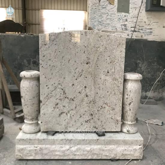  Kashimir White Marble Upright Simper Shaped with Symmetrical Vases Memorial Headstone 