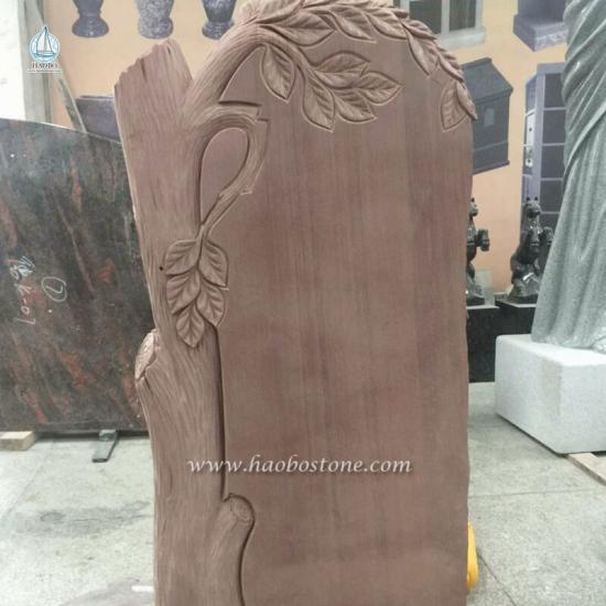 Coffee Sandstone Tree Carved Sawn Finished Upright Headstone 