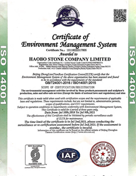  Haobo Stone Get Certificat de ISO14001 